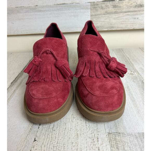 Aerosoles Women’s 6.5 Red Suede Tassel Slip-On Gibes Block Heel Loafers shoe New - Picture 3 of 8